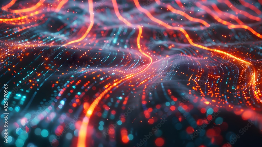 Poster a massive data center processing big data, with servers and data streams visualized as glowing, flow