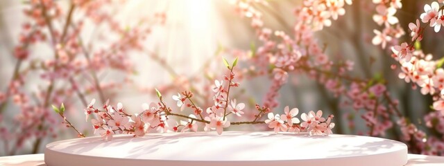 Pink Cherry Blossoms with White Podium