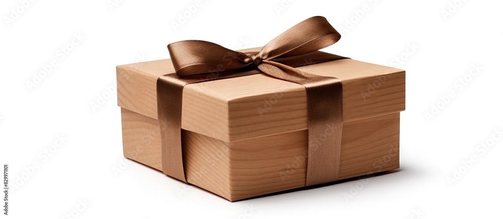 Aufkleber a hand cradling a wooden gift box set against a white backdrop adorned with a clipping path for easy