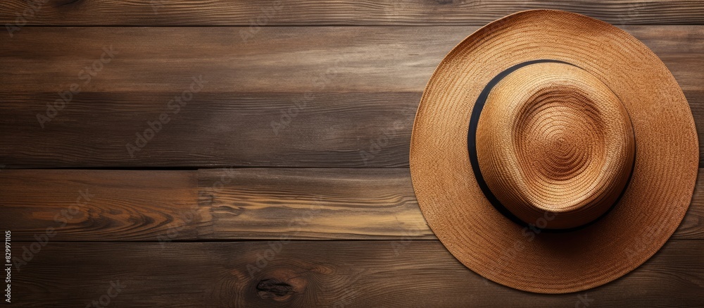 Aufkleber The top view of a hat resting on a wooden surface with a copy space image