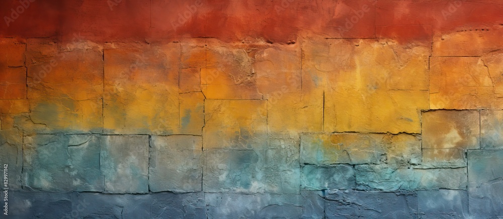 Poster Architectural background featuring the modified color scheme of a concrete wall with painted plaster and paint layers offering a textured and abstract image. with copy space image
