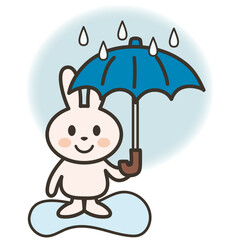 雨の日に傘を差すうさぎさんのイラスト