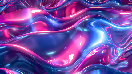 Liquid shapes abstract holographic 3D wavy background. Generative AI.