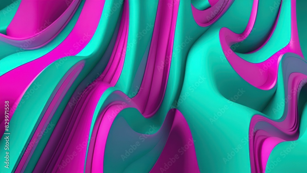 Aufkleber Soft and smooth textured 3d effect emerald green wavy curved lines abstract background.	