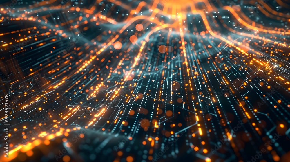 Poster a massive data center processing big data, with servers and data streams visualized as glowing, flow