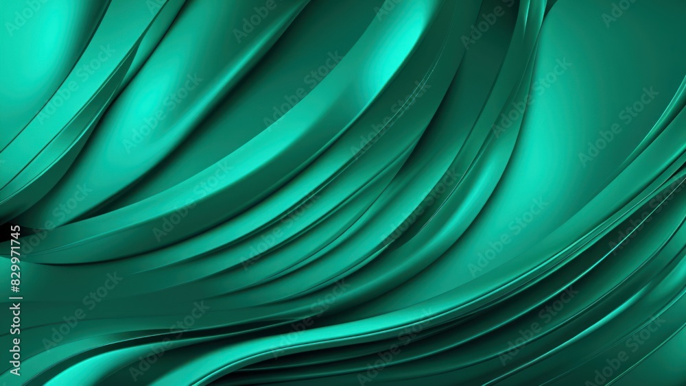 Poster Soft and smooth textured 3d effect emerald green wavy curved lines abstract background.	