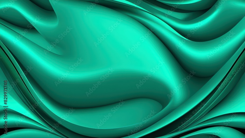 Poster Soft and smooth textured 3d effect emerald green wavy curved lines abstract background.	