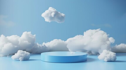 Blue podium with clouds in the background