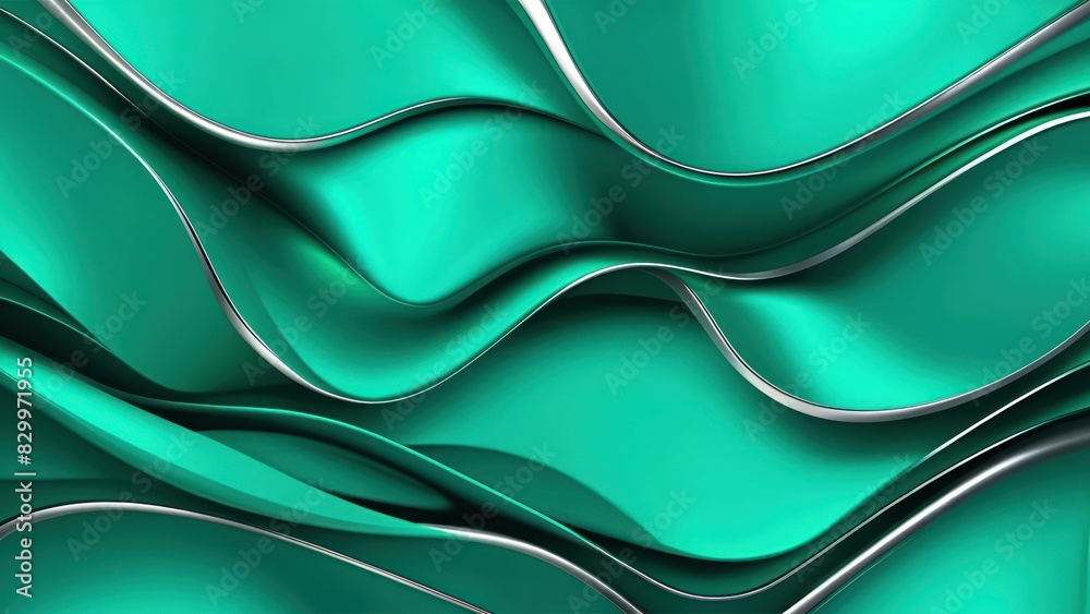 Fototapete Soft and smooth textured 3d effect emerald green wavy curved lines abstract background.	
