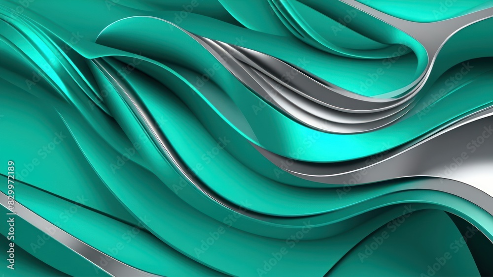Aufkleber Soft and smooth textured 3d effect emerald green wavy curved lines abstract background.	