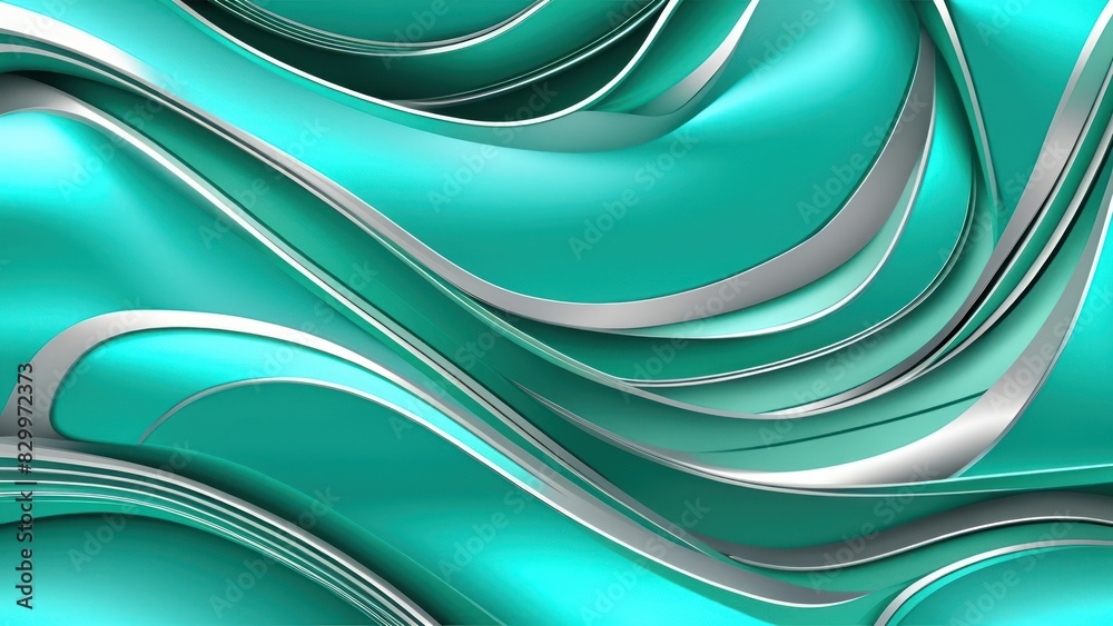 Poster Soft and smooth textured 3d effect emerald green wavy curved lines abstract background.	