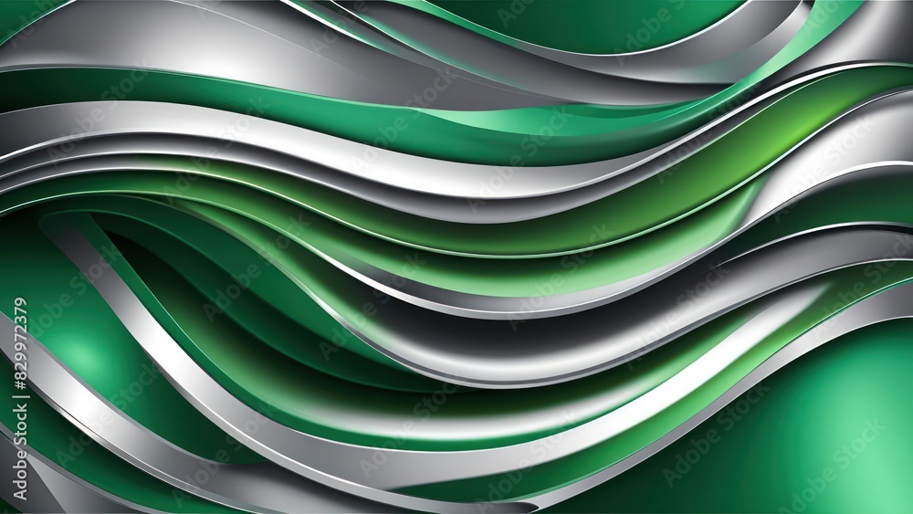 Poster Soft and smooth textured 3d effect emerald green wavy curved lines abstract background.	