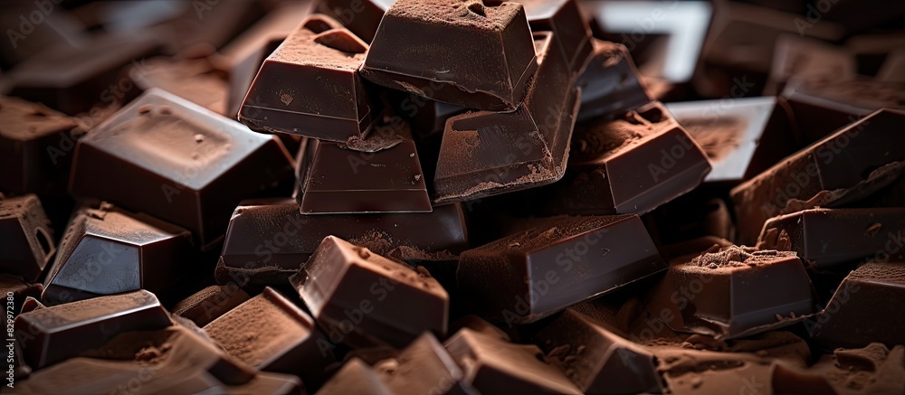 Fototapete a detailed macro photograph capturing a close up image of chocolate pieces with ample space for text