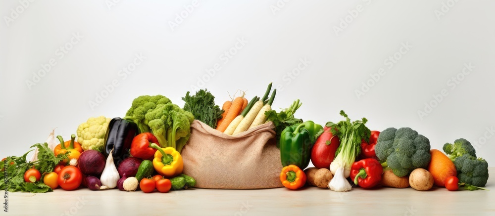 Poster a panorama of a white background showcases a fresh mix of vegetables neatly packed in a zero waste c