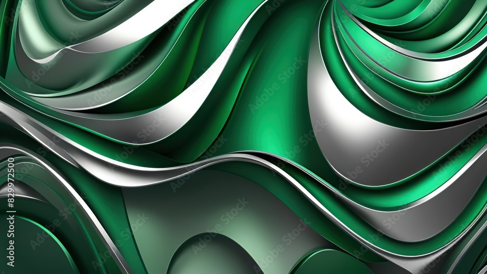 Poster Soft and smooth textured 3d effect emerald green wavy curved lines abstract background.	