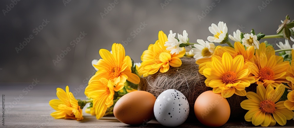 Poster a copy space image depicting the essence of spring and easter featuring a delightful arrangement of 