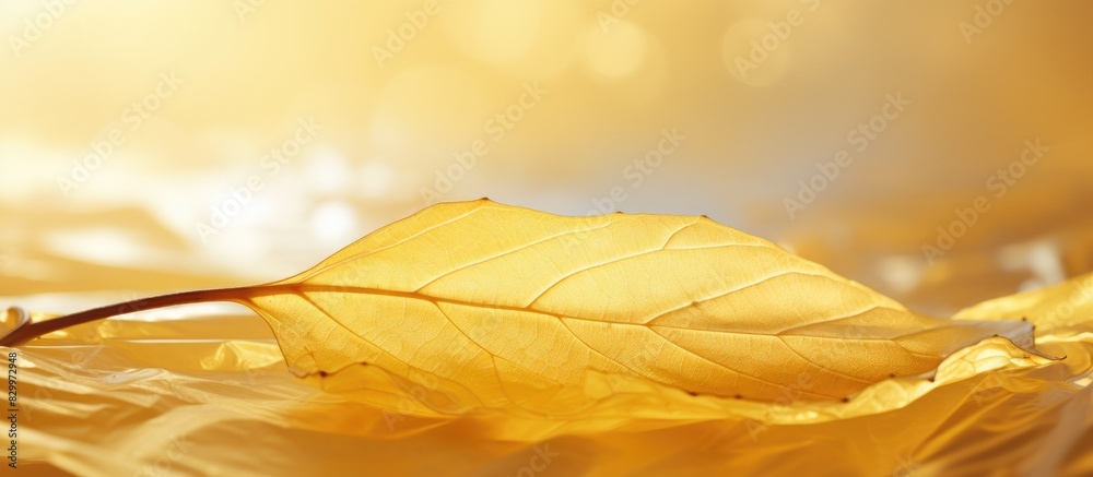 Poster A background with a shiny texture resembling gold foil on a yellow leaf is displayed in the copy space image