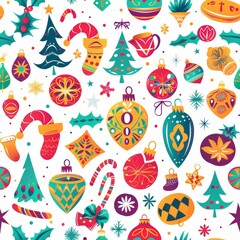 A colorful Christmas ornament pattern with a tree and a Santa hat