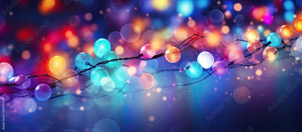 Poster Colorful Christmas lights creating a glowing ambiance on a background with ample copy space image