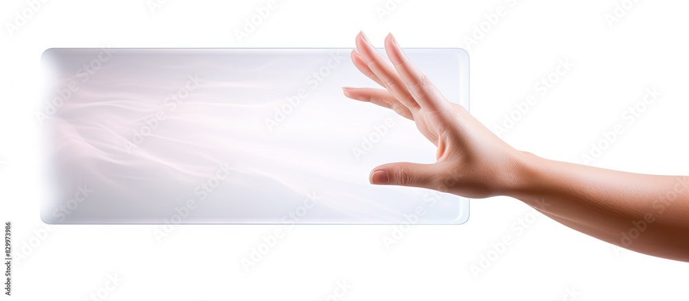 Aufkleber a female hand interacts with a screen in an isolated copy space image on a white background