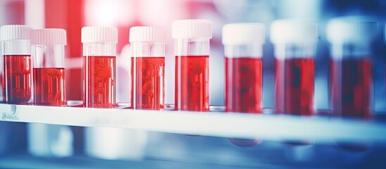 Blank blood test tube sample with copy space image set against a laboratory background for text placement