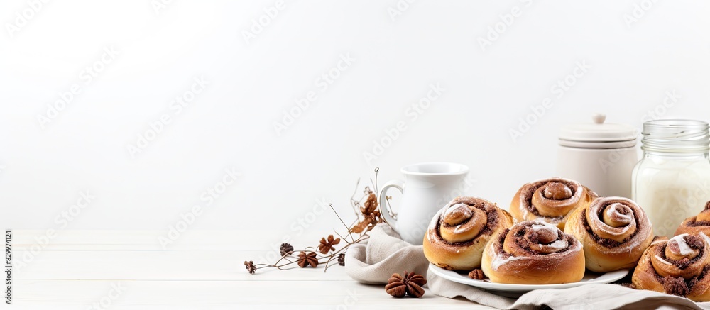 Poster a homemade recipe for sweet and traditional cinnamon rolls with raw dough preparation the food ingre