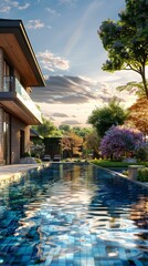 Obraz premium A luxury house with a swimming pool