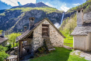 Foroglio Village view in Val Bavona of Switzerland