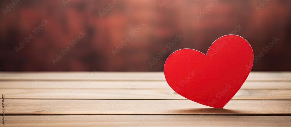 Aufkleber A heart shaped paper in red is placed on a wooden table creating a perfect area to add additional images or text