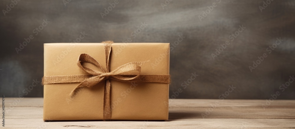 Poster A beautifully wrapped gift box in rustic craft paper adorned with decorative elements leaving ample space for text or an image