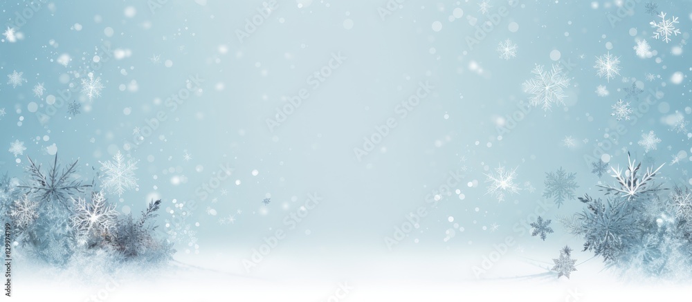 Poster A festive Merry Christmas card featuring ornaments mistletoe and delicate snowflakes on a background with ample space for additional images or text