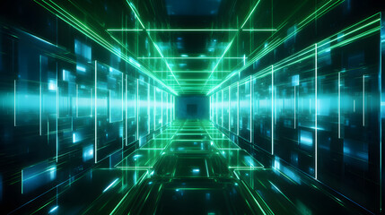 Digital green 3d tunnel geometric abstract graphics poster background
