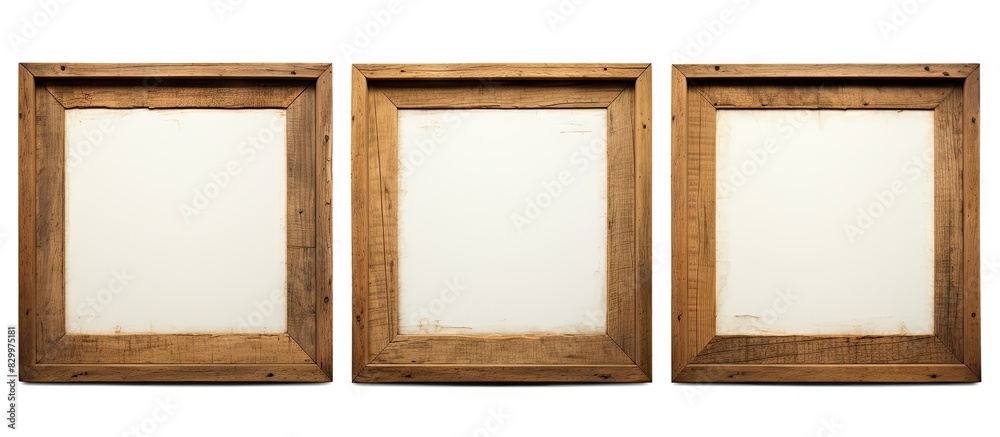 Fototapete A wooden frame stands alone isolated against a white background invitingly offering a space for customized images or text. with copy space image. Place for adding text or design