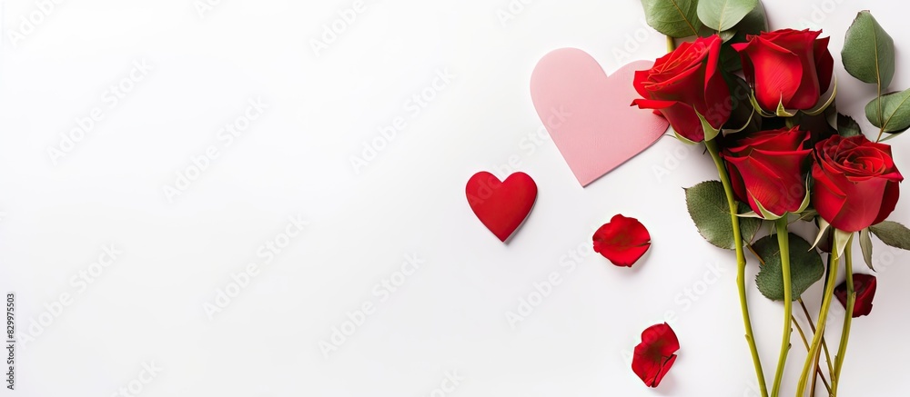 Poster a valentine s day greeting card with a bouquet of flowers and a red heart displayed on a white backg
