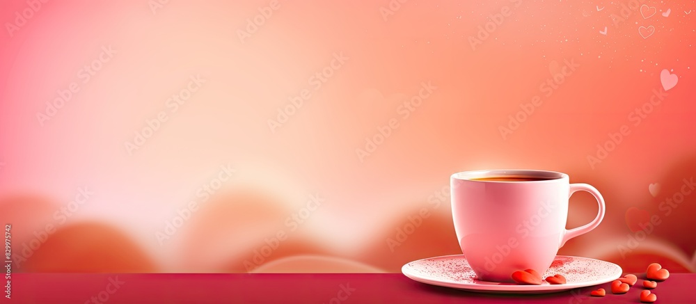 Aufkleber valentine s day greeting card with a cup of coffee on a colorful background offers ample copy space 