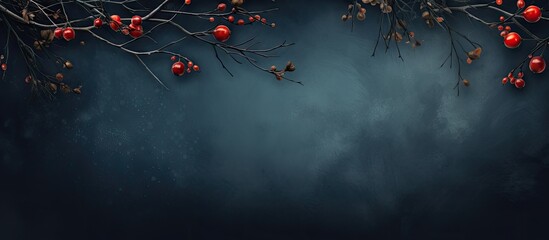 Dark abstract background with Christmas themed elements like fir twigs red berries cones and Xmas lights Ample copy space image available - Powered by Adobe