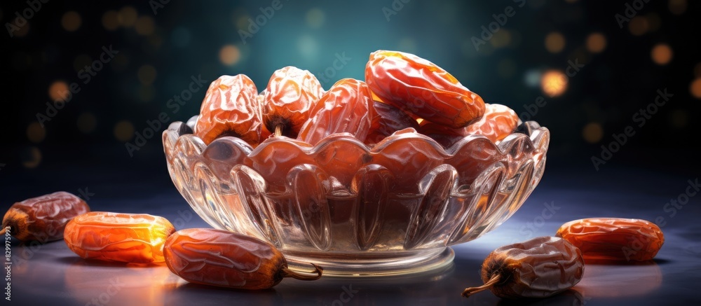 Fototapete During the holy month of Ramadan dates are often enjoyed as a delectable appetizer. with copy space image. Place for adding text or design