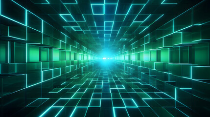 Digital green 3d tunnel geometric abstract graphics poster background