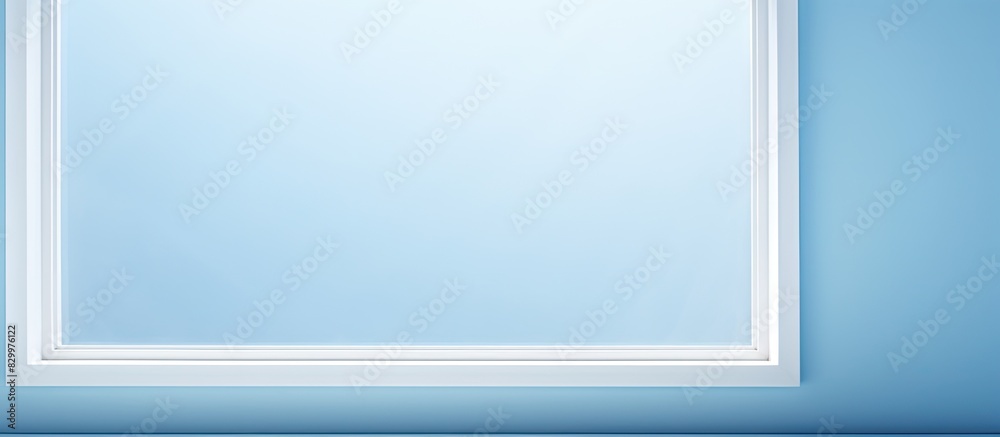Poster Light blue background with an open paper window frame providing ample copy space for adding text