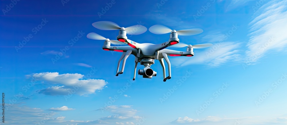 Aufkleber A drone soaring through a clear blue sky with plenty of room for an editor s text in the image. with copy space image. Place for adding text or design