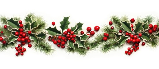 A Christmas decoration border design is shown isolated on a white background providing ample copy space for additional content