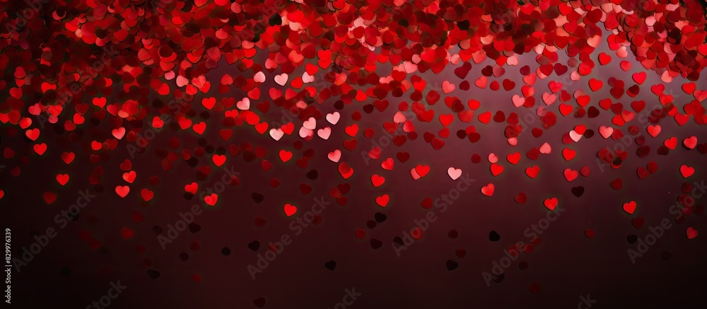 Poster Above view of a flat lay containing a pattern of red confetti for Valentine s day The image has copy space