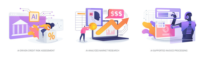 AI in financial management abstract concept vector illustrations.