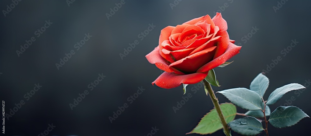 Aufkleber close up view of a blooming miniature red rose with copy space for image