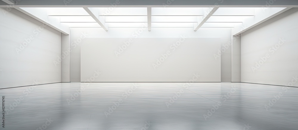 Poster a glimpse inside a vacant art gallery showcasing the pristine surroundings and highlighting the expa