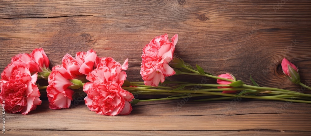 Aufkleber a copy space image of carnation flowers placed on a rustic wooden table