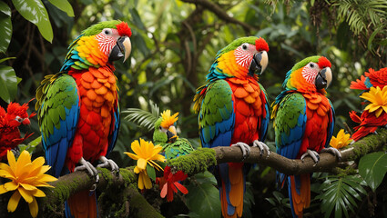 parrots sitting on a branch