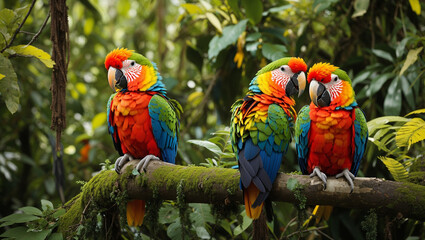 parrots sitting on a branch
