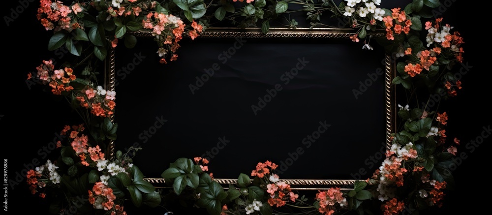 Poster A copy space image featuring a blooming ivy in a frame against a dark background
