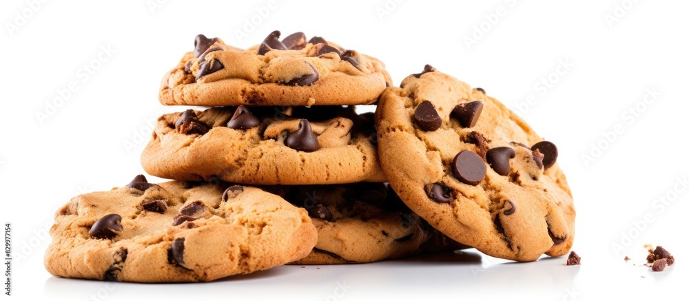 Poster a pack of chocolate chip cookies isolated on a white background with copy space
